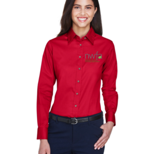 Harriton Ladies' Easy Blend™ Long-Sleeve Twill Shirt with Stain-Release